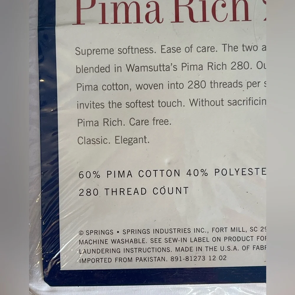 🆕Wamsutta Pima Rich 280 Alabaster White Full Flat Sheet NOS sealed cotton blend